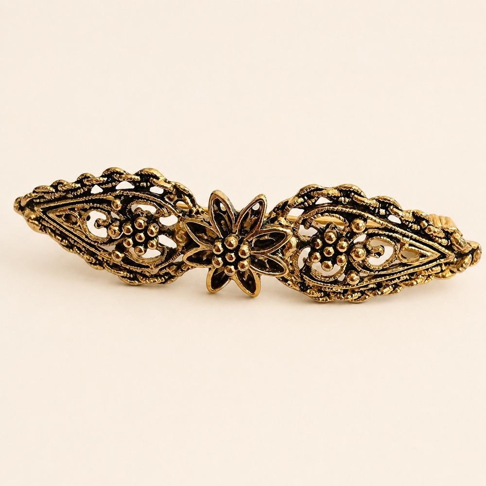 Vintage Gold‎ Tone Filigree Bar Openwork Flower Pin Brooch